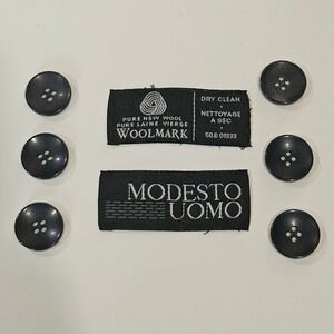 Modesto Uomo Black Suit Blazer Replacement Buttons Set of 6 Front Closure Sewing